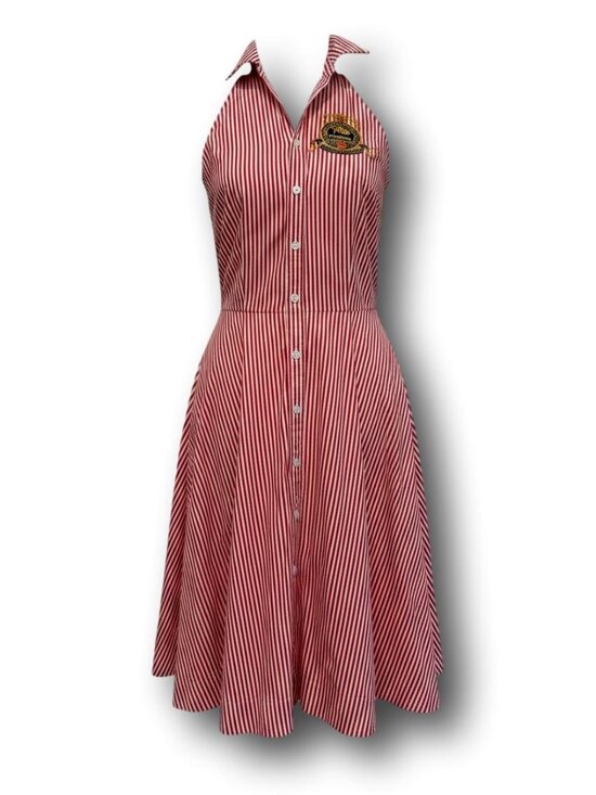 Ralph Lauren Dresses & Skirts - Vintage Ralph Lauren Red White Striped Halter Shirt Dress Crest XS S